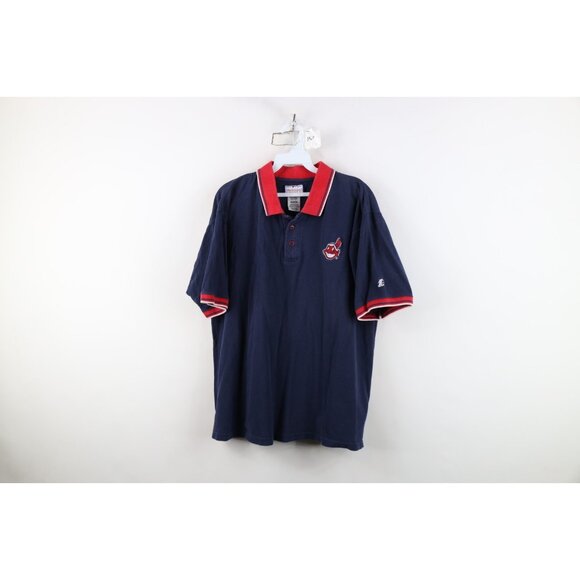 Vintage 90s Mens Medium Faded Chief Wahoo Cleveland Indians Baseball Polo Shirt - Picture 1 of 12